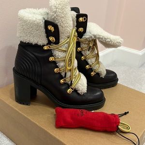 Louboutin Yetita Calf/ Sherling lace up boots 38